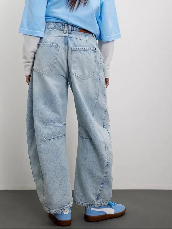 NWT Free People We The Free Good Luck Mid-Rise Barrel Jeans in Aegean - Picture 3 of 9